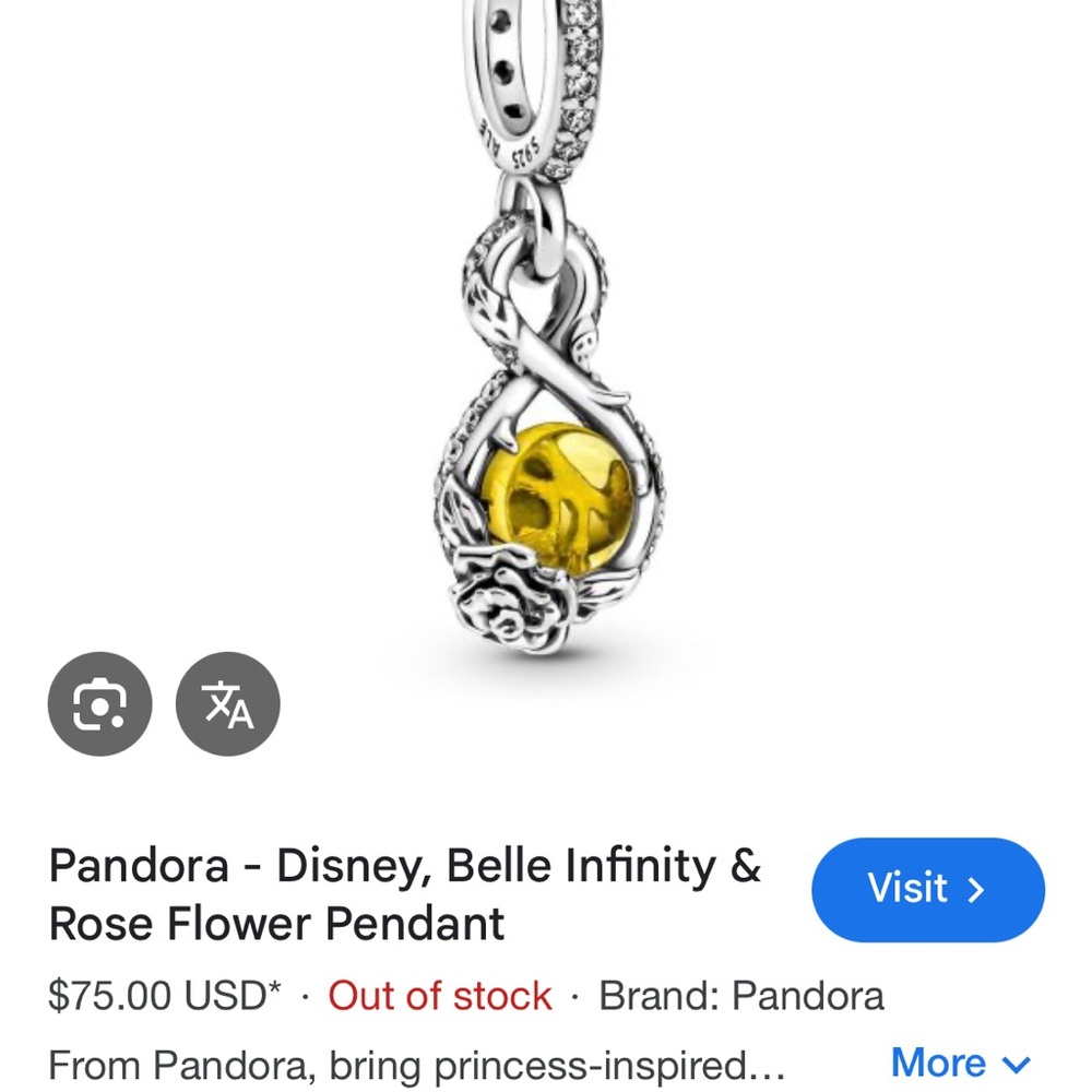 Pandora Disney Belle Infinity & Rose Flower Pendant